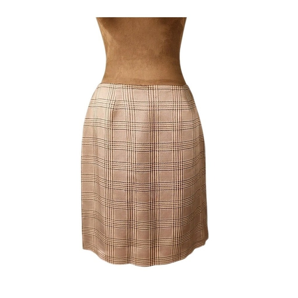 Petite Sophisticate Skirt Size 8 Silk Plaid Women's Neutral Career Business